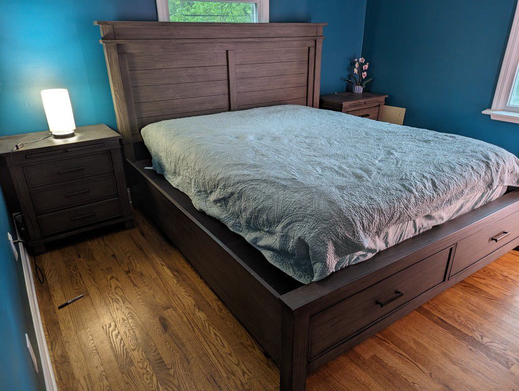 King Size Bed Frame And End Tables Raymour And Flanigan 