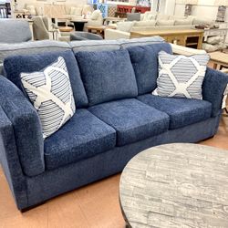 New 88” Blue Sofa — Performance Fabric 