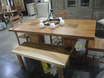 India Resources 82" Greenwich Solid Wood Dining Table with Inlay Top - Floor Sample Clearance