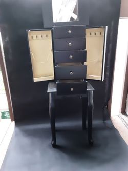 Cosway Stand-up Jewelry Case 4 Drawer With Lid And Sides That Open Black In Color Private Seller.