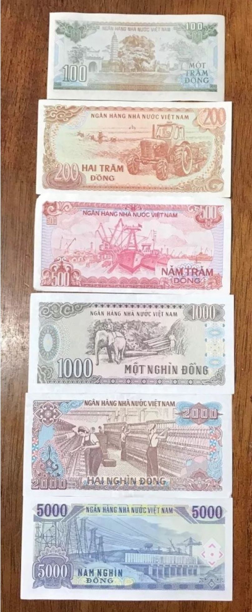 Vietnam 5000,2000,1000,500,200,100 Dong Banknote Set World Paper Money Currency
