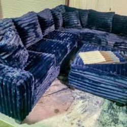 NEW FLAVOR ALERT! Brand New Plush Royal BLUE Thick Corduroy RAF 2pc Corner Sectional & Ott Sets
