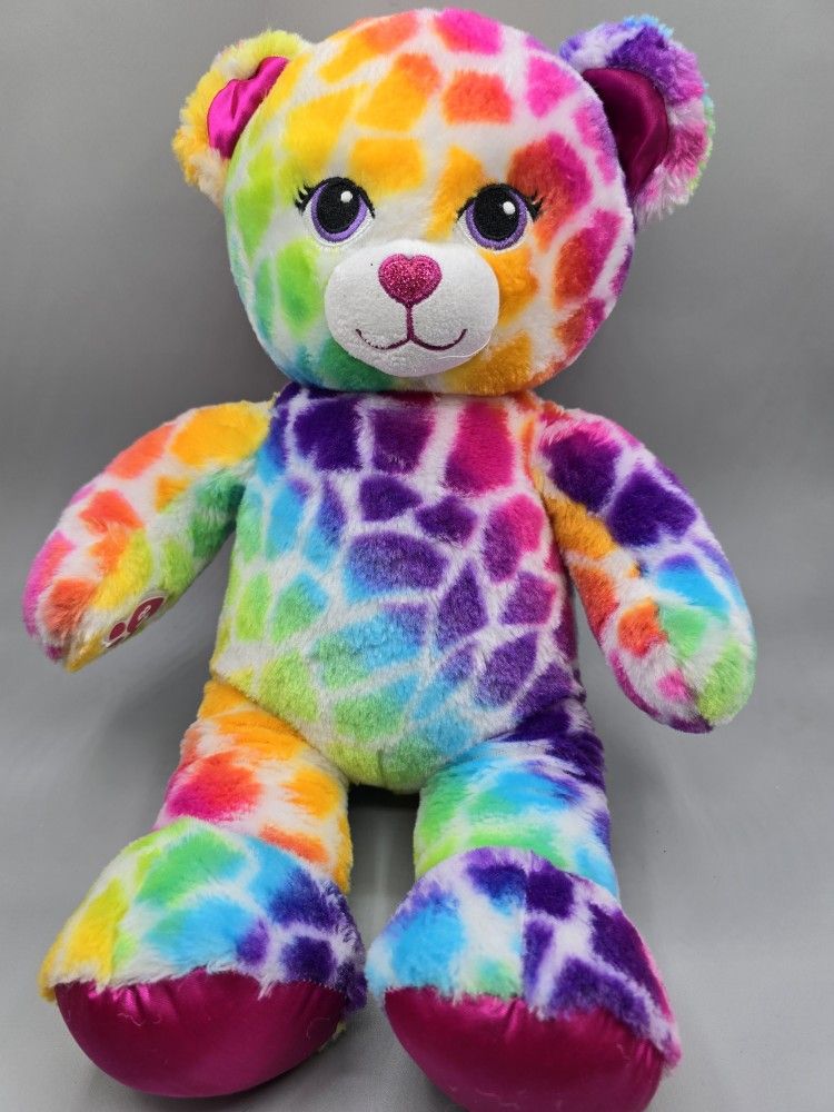 Build A Bear Rainbow Cheetah Plush Leopard Lisa Frank Colors 17” Stuffed