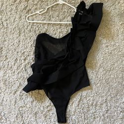 Semi New CQ By CQ Black Women’s Ruffled Asymmetrical Bodysuit Top Size Small