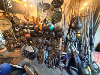 VARIETY OF : RUBBER & STEEL  DUMBBELLS  • KETTLEBELLS • BARBELL BARS  • ADJUSTABLE BENCHES • BUMPER PLATES • STANDARD PLATES • MEDICINE BALLS