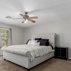 Standard King Sleigh Bed Frame, Low Profile Box Springs And Mattress