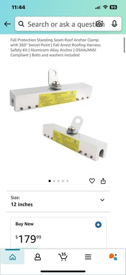 Fall Protection Standing Seam Roof Anchor Clamp with 360° Swivel Point