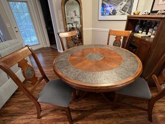 Available Now :Vintage Dining Room Set Beautiful Inlaid Majestic Table W 6 Matching Inlaid Chairs. 01/30/25