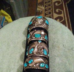 Sterling silver, turquoise, 14k cuff bracelets