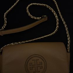 Tory Burch Marion Small crossbody bag-tan/bark color With Chain Strap 