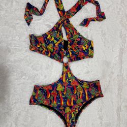 New 2xl neon mushroom one piece Swimsuit festival rave outfit boho hippie raver