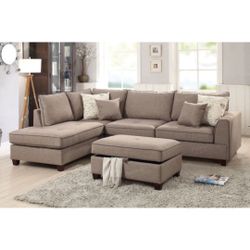 Beige Sectional Sofa With Ottoman