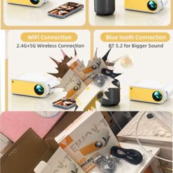 Projector, Projector with WiFi and Bluetooth, 1080P Support Movie Projector with Built-in Speaker, Compatible with Smartphone, HDMI, USB, AV, Fire Sti