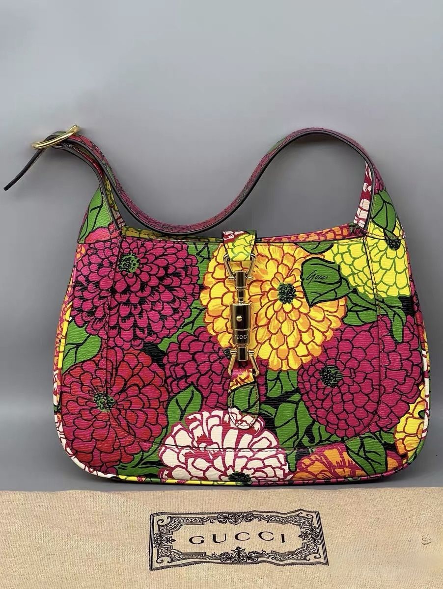 100% authentic Gucci Jackie 1961 Small Calfskin Floral Print