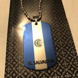 🇸🇻 El Salvador Flag Design Stainless Steel Dog Tag Necklace