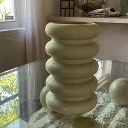 Stepped Bubble Round Form Ceramic Vases Pot planter light green sage West Elm