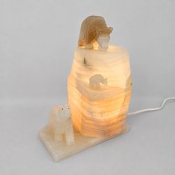 Mexican Onyx Polar Bear Iceberg Vintage Sculpture Lamp Carved Stone 10.5"