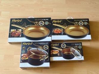 Parini Golden Chef Cookware Collection Non-Stick Fry Pan 18K Gold NIB Lot (4)