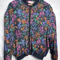 Rare Vintage Silk Jacket Don’t Stop Sz Medium Retro Uni Zip Front Colorful Bombe