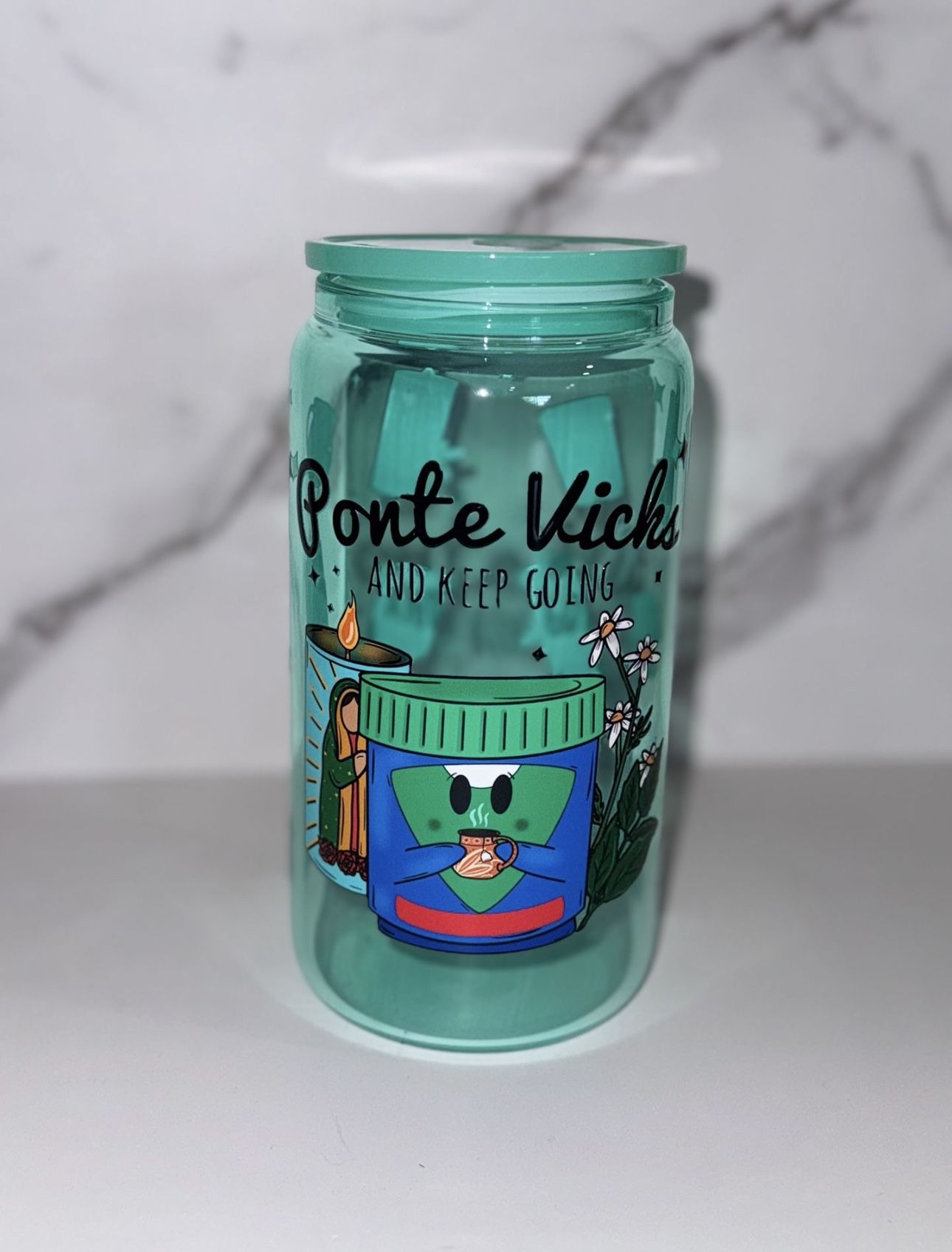 custom glass can cup 160z Ponte Vicks And Keep Going