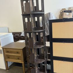 17.7'' Rotating Bookshelf Corner Bookcase, 360° Spinning Display Floor Standing Narrow Bookcase For Small Space, Dark Walnut