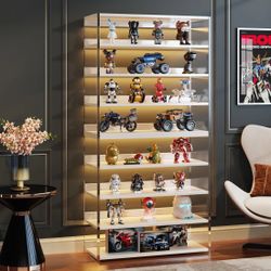 Tribesigns 8-Tier Acrylic Bookshelf, Modern Bookcase with Wood Shelves, 63" Display Storage Rack for Living Room, Bedroom, Home Office, White & Transp