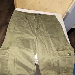 Vintage Green Cargo Jeans Straight Cut 
