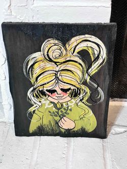 Vintage Wood Painting Signed Jan McPHERSON 11.5”Lx14.5”H