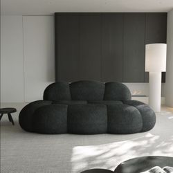 90" Modern Curved Cloud Shaped Couch for Living Room, Lazy Floor Couch, Boucle LoveSeat 3 Seater Sofa, Cozy Leisure Boneless Couches for Bedroom, Apar