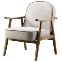 Beige Modern Upholstered Solid Wooden Lounge Chair Arm Chairs Accent With Cushion