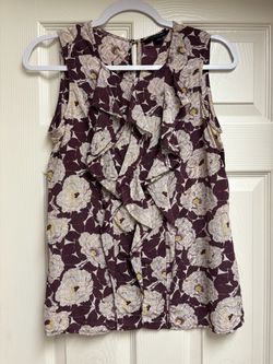 Lands' End Plum Floral Ruffle Front Sleeveless Camisole size 8