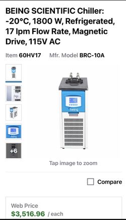 BEING SCIENTIFIC Chiller: -20°C, 1800 W, Refrigerated, 17 Ipm Flow Rate, Magnetic Drive, 115V AC Item 60HV17 Mfr. Model BRC-10A