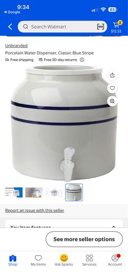 Porcelain Water Dispenser, Classic Blue Stripe