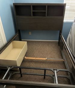 Queen Bed Frame with Bookcase Headboard