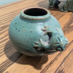 Vintage Balinese Celadon Green Pottery Indonesia Tree Frog Small Vase, Minimalist Decor, Bud Vase