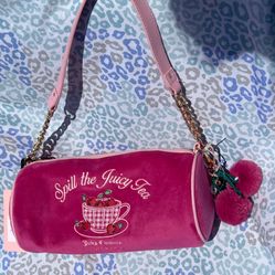 New Pink Juicy Couture Purse Barrel Bag Handbag Velour Spill the Juicy Tea