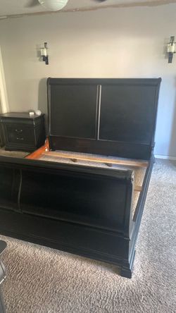 Cal. King Black Wood Sleigh Bed Frame