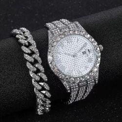 Fully Iced Out Luxury Watch And Bracelet
