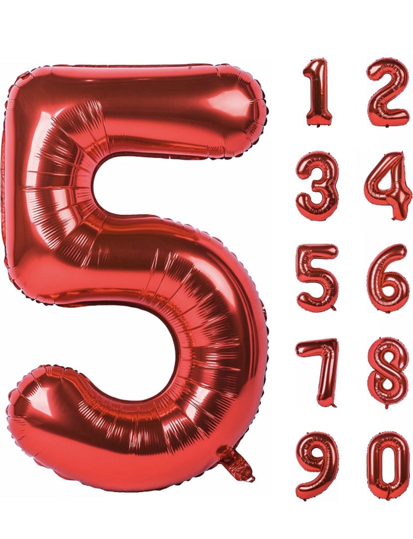 deflated 40 Inch Red Large Numbers 5 Decorations Helium Foil Mylar Big Number Balloon Digital 5