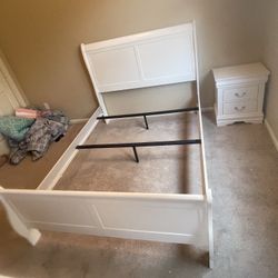 White New Bed, Dresser, Mirror, Nightstand 