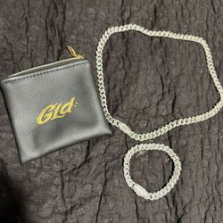 GLD White Gold Cuban Chain With Matching Braclet