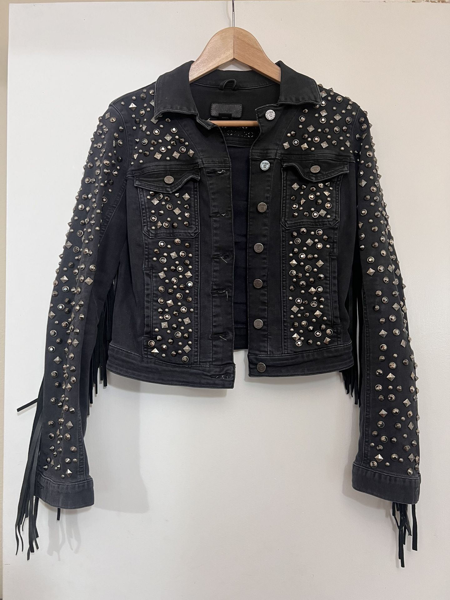Studded Black Denim Jacket - Fringe & Rocker Vibes!