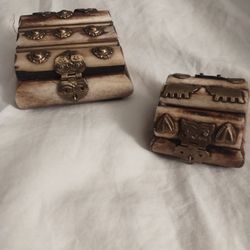 Vintage Camel Bone Treasure / Jewelry / Trinket Boxes With Brass trim