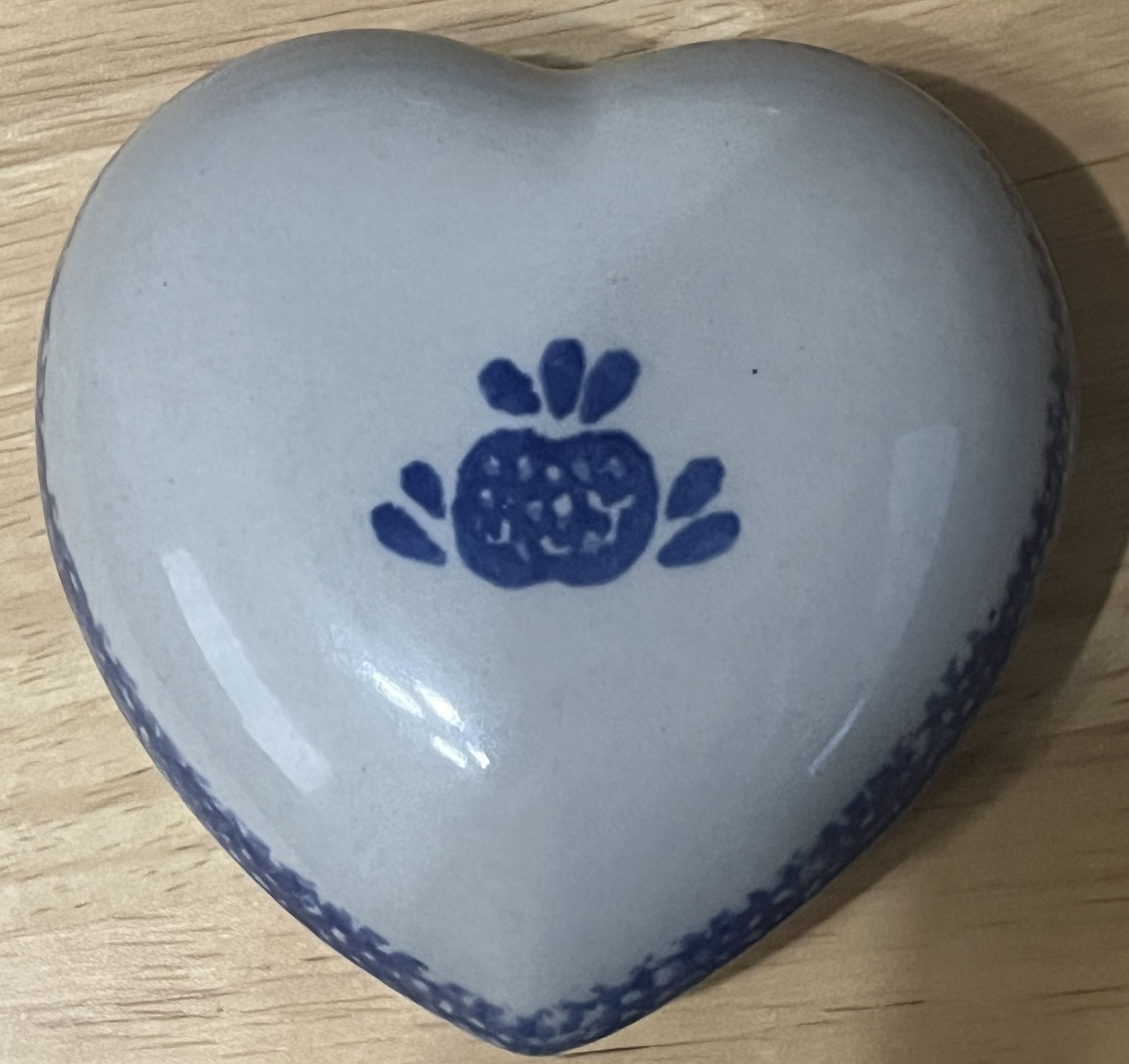 (B-2) Vintage Fine China Grey And Blue Porcelain Heart Shaped Trinket