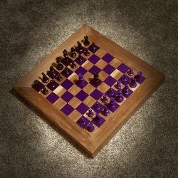 Hand Made Chess Board | Black Walnut x Purple Epoxy