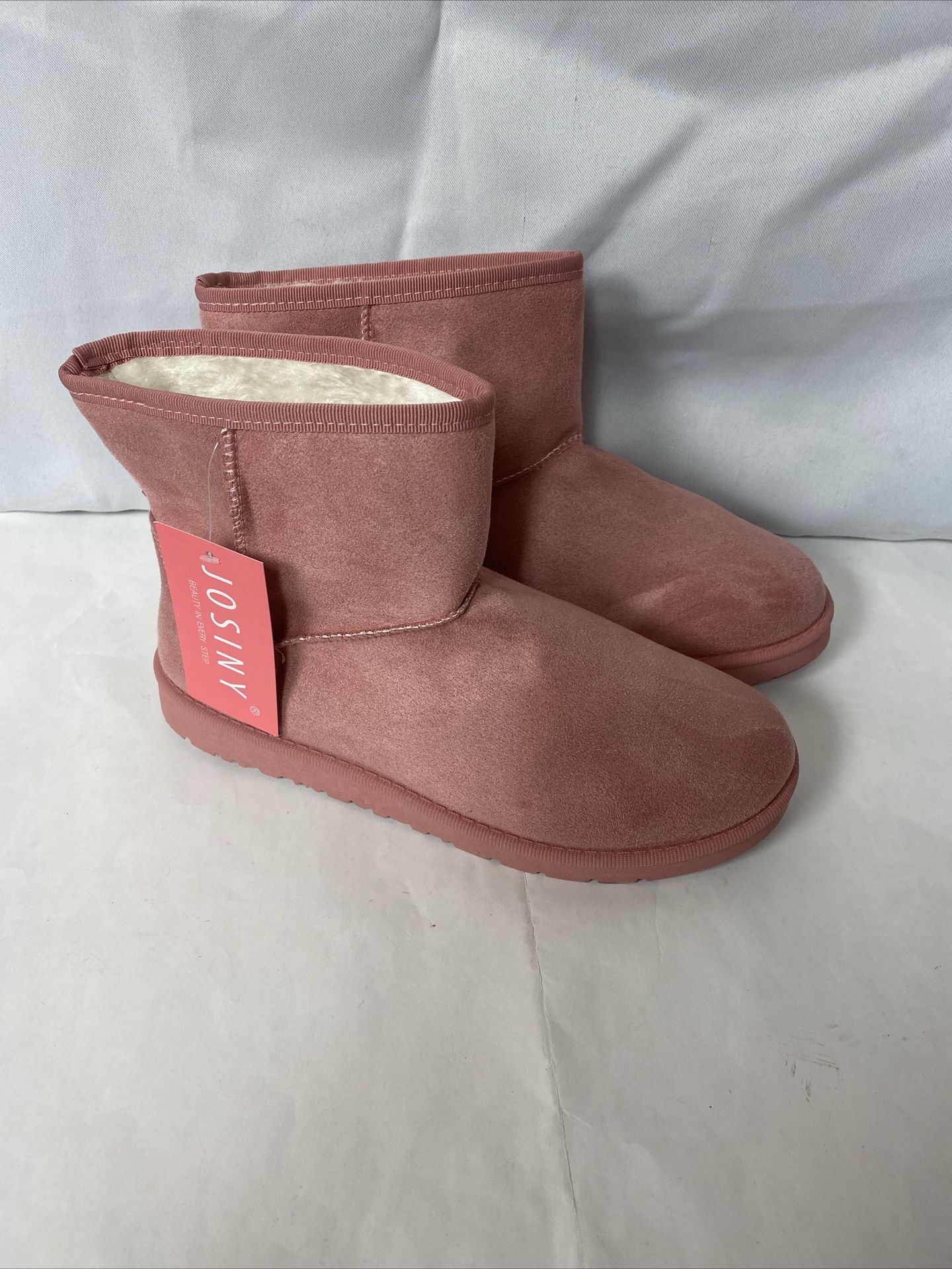 JOSINY Women's Snow Boots,Classic Fur Lined Ankle Bootie Warm Short, Color Pink