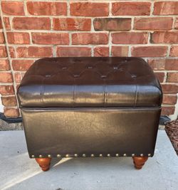 Tufted brown faux leather gold studded storage home decor ottoman