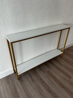 White & Gold Slim Entry Table