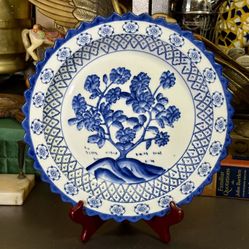 12” SIC COLLEZIONE SHANGHAI SCARCELLA PORCELAIN PLATE BOWL BLUE FLOWER TREE