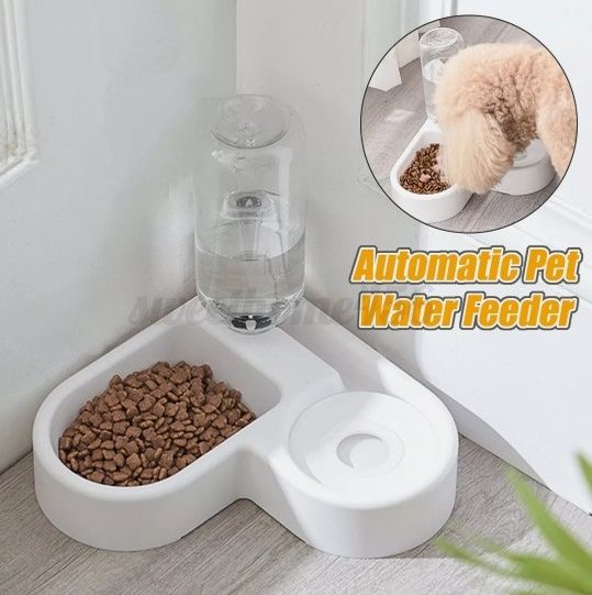 Automatic Pet Cat Dog Feeder Water and Food Bowl Set Water Dispenser Bottle Dish